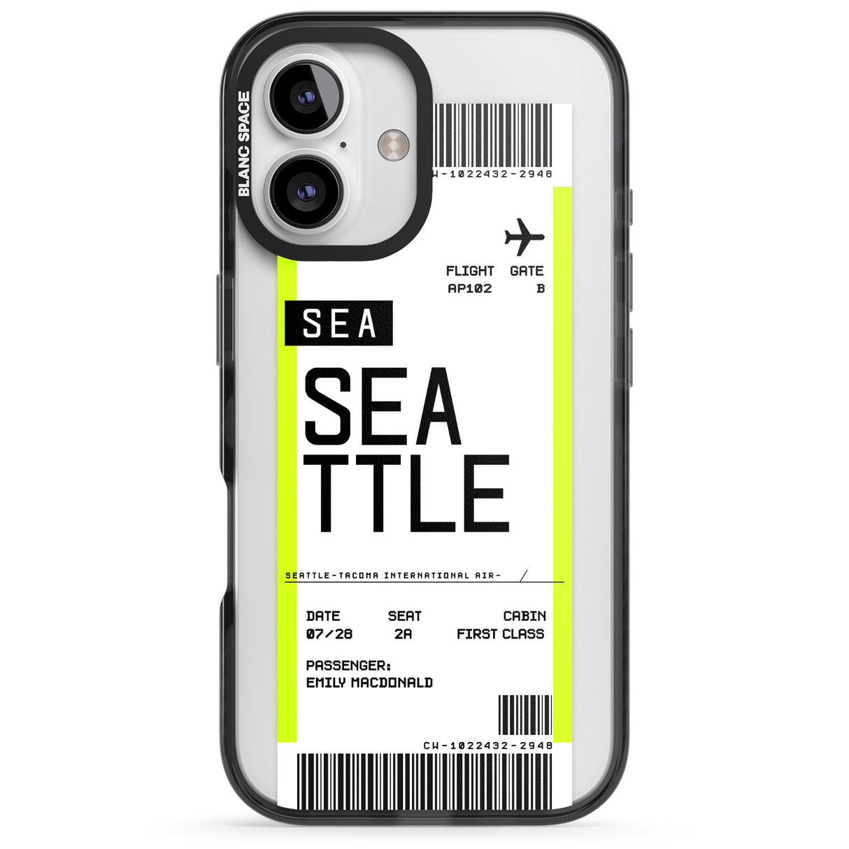 iPhone 16 Pro Max Personalised Seattle Boarding Pass Black Impact Phone Case