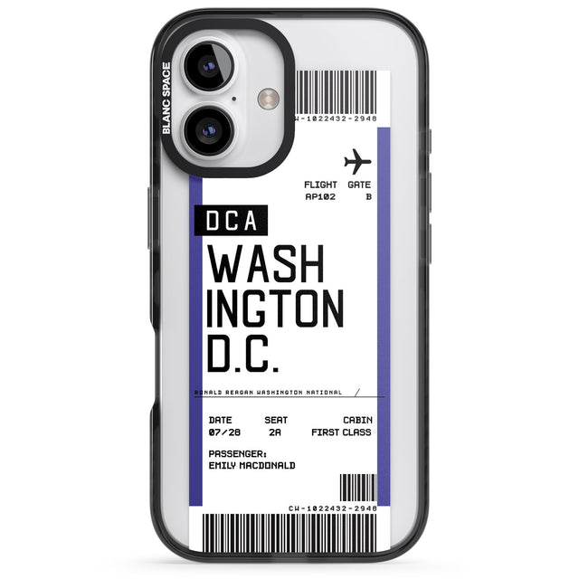 iPhone 16 Pro Max Personalised Washington D.C. Boarding Pass Black Impact Phone Case