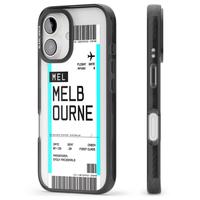 iPhone 16 Pro Max Personalised Melbourne Boarding Pass Black Impact Phone Case