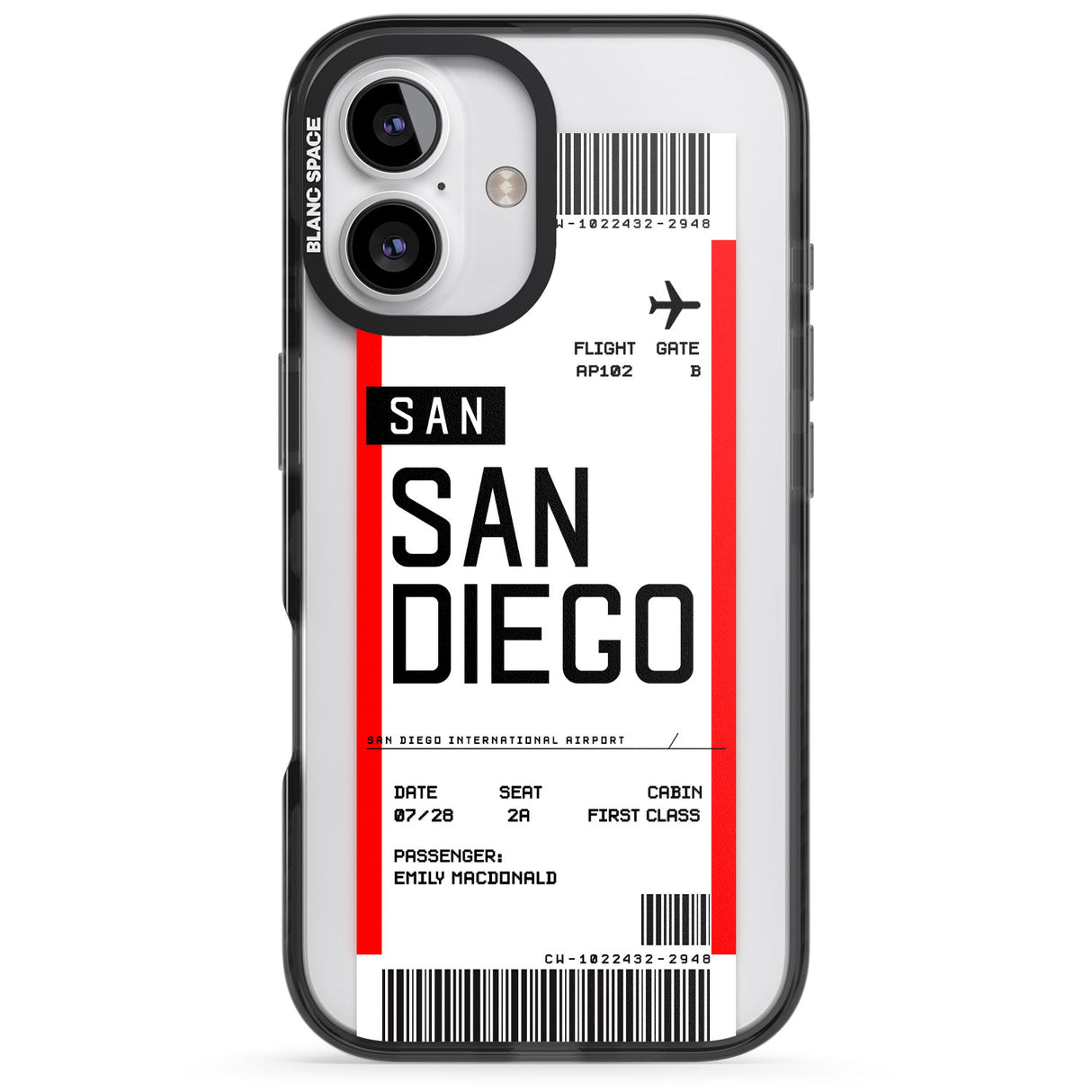 iPhone 16 Pro Max Personalised San Diego Boarding Pass Black Impact Phone Case