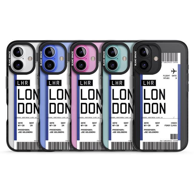 iPhone 16 Pro Max Personalised London Boarding Pass Black Impact Phone Case