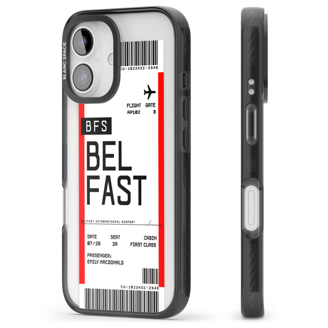 iPhone 16 Pro Max Personalised Belfast Boarding Pass Black Impact Phone Case