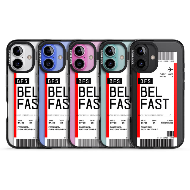 iPhone 16 Pro Max Personalised Belfast Boarding Pass Black Impact Phone Case