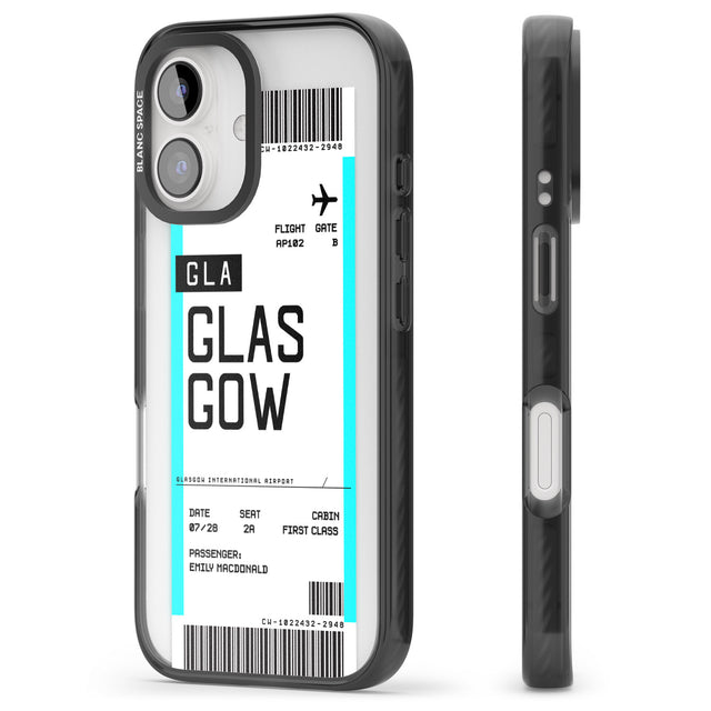 iPhone 16 Pro Max Personalised Glasgow Boarding Pass Black Impact Phone Case