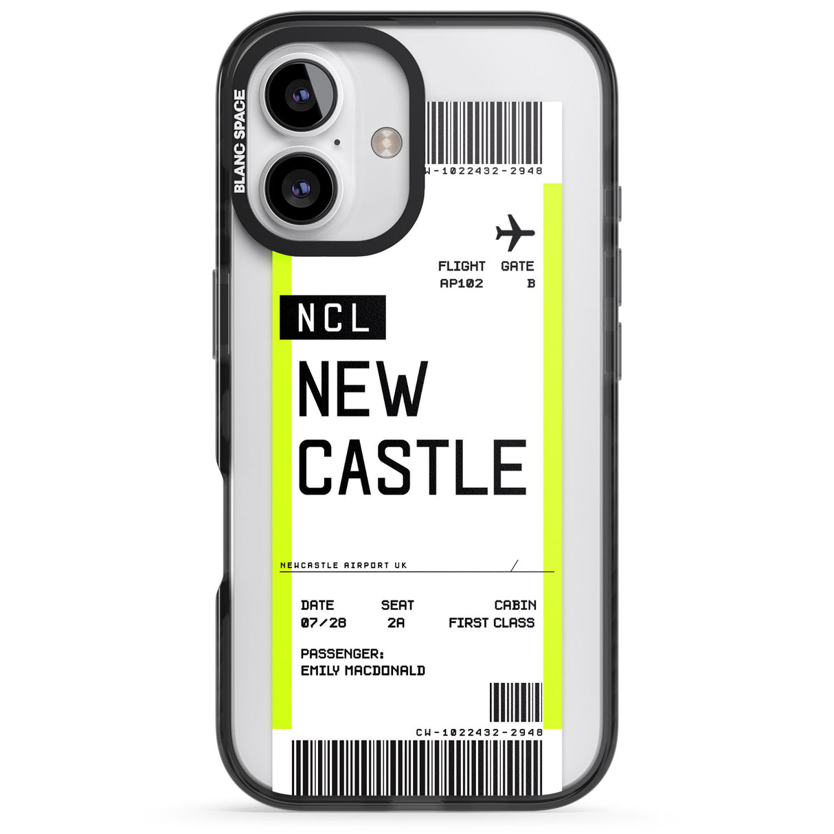 iPhone 16 Pro Max Personalised Newcastle Boarding Pass Black Impact Phone Case