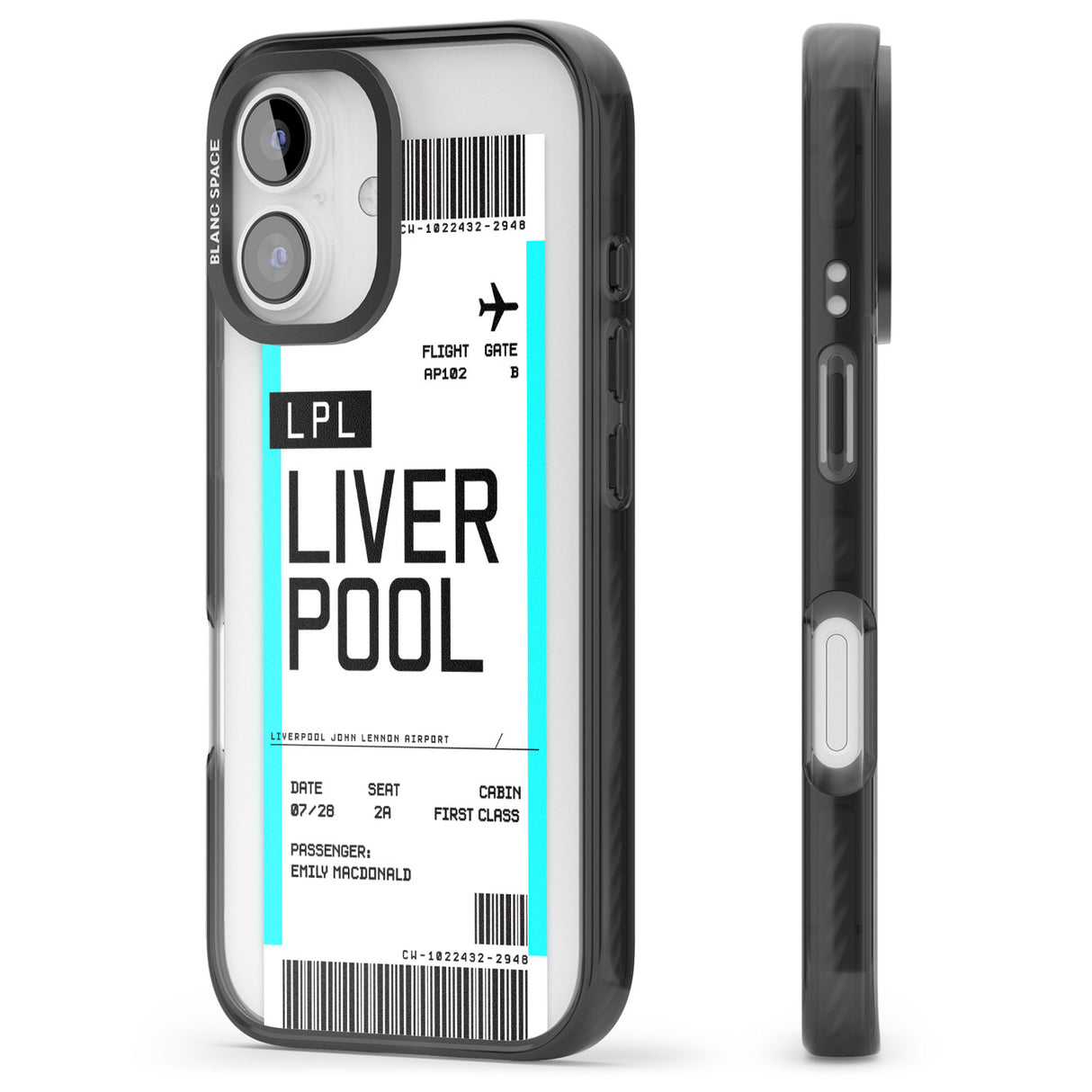 iPhone 16 Pro Max Personalised Liverpool Boarding Pass Black Impact Phone Case