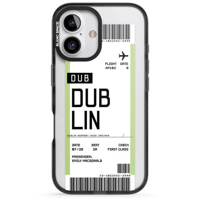 iPhone 16 Pro Max Personalised Dublin Boarding Pass Black Impact Phone Case