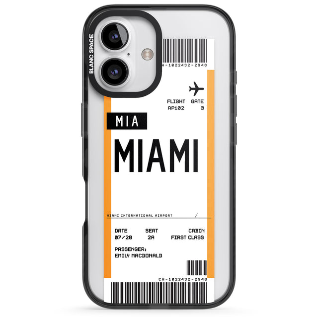 iPhone 16 Pro Max Personalised Miami Boarding Pass Black Impact Phone Case