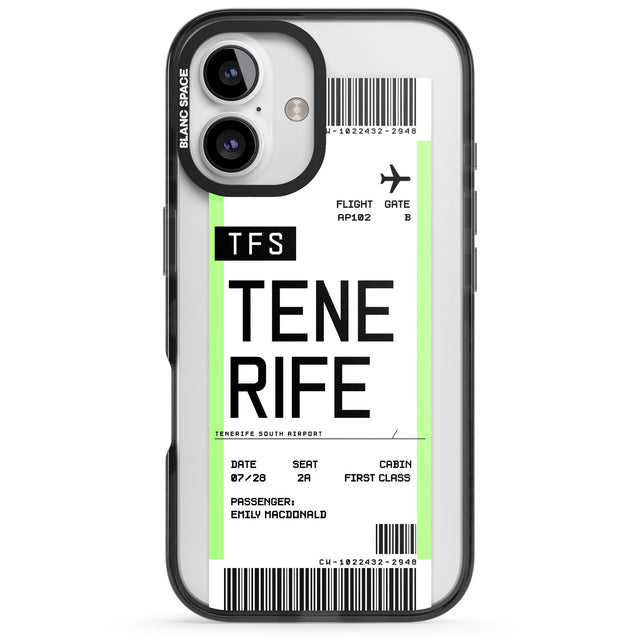 iPhone 16 Pro Max Personalised Tenerife Boarding Pass Black Impact Phone Case