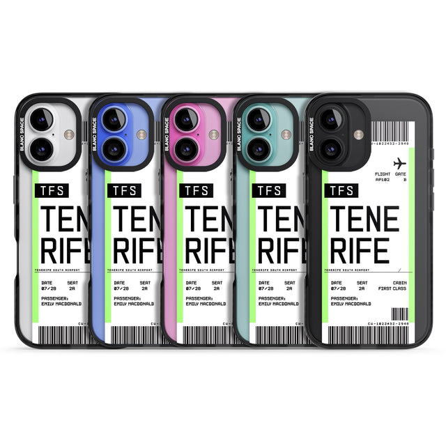 iPhone 16 Pro Max Personalised Tenerife Boarding Pass Black Impact Phone Case