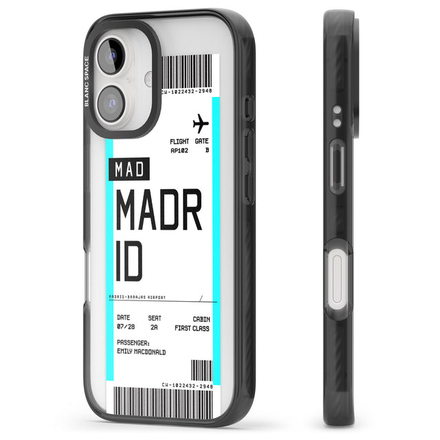 iPhone 16 Pro Max Personalised Madrid Boarding Pass Black Impact Phone Case