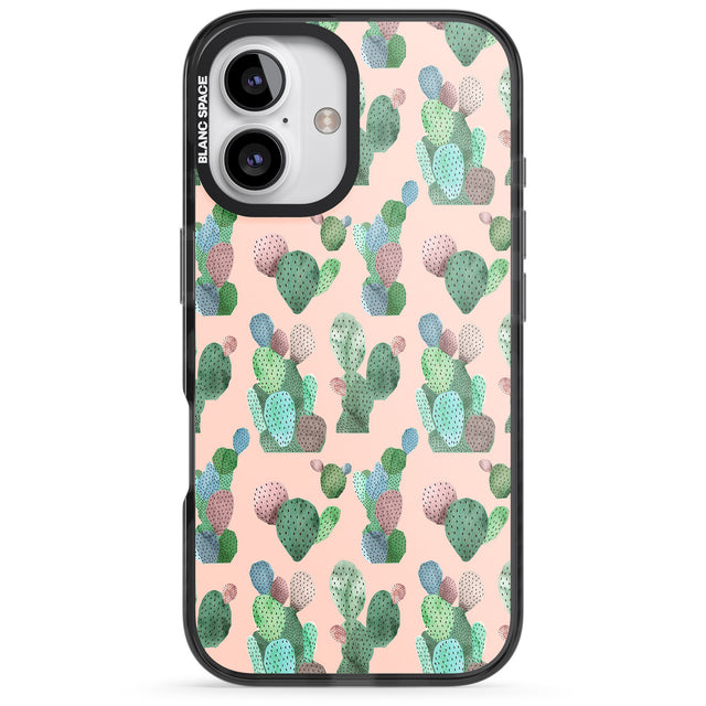 iPhone 16 Pro Max Pink Cactus Pattern Design Black Impact Phone Case