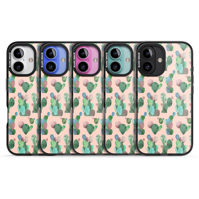 iPhone 16 Pro Max Pink Cactus Pattern Design Black Impact Phone Case