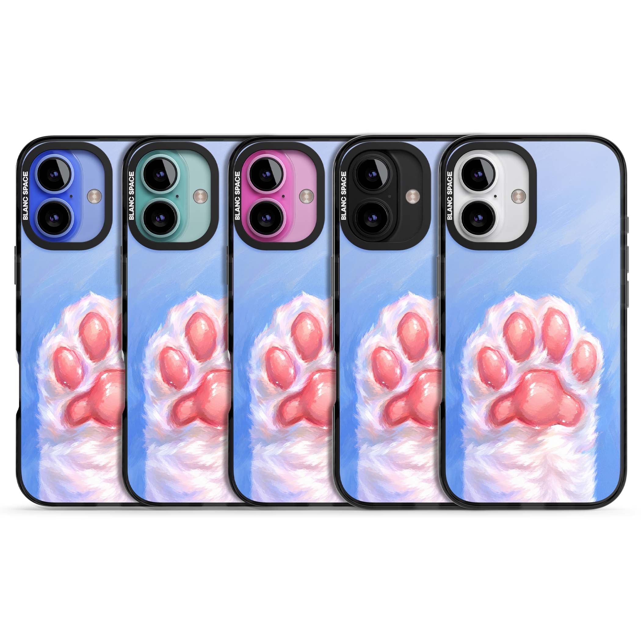 Soft White Paw cute iPhone case | Black Impact case for iPhone 16, iPhone 16 Plus