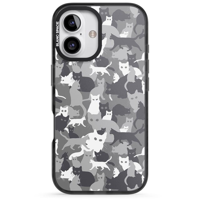 iPhone 16 Pro Max Dark Grey Cat Camouflage Pattern Black Impact Phone Case