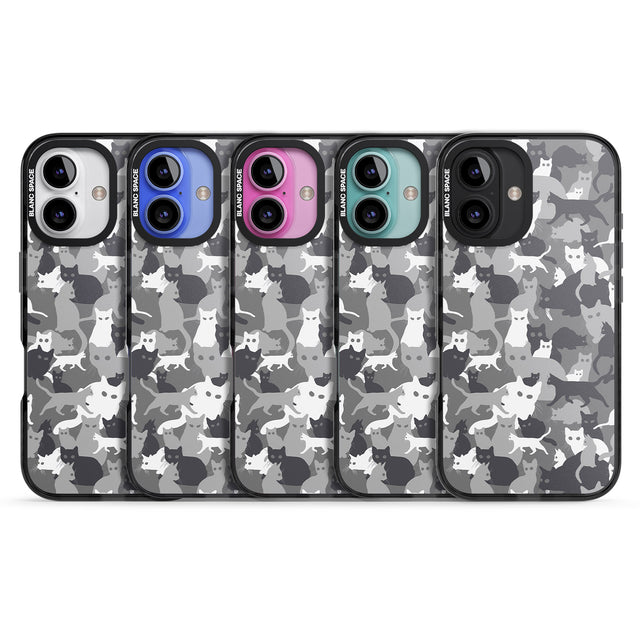 iPhone 16 Pro Max Dark Grey Cat Camouflage Pattern Black Impact Phone Case