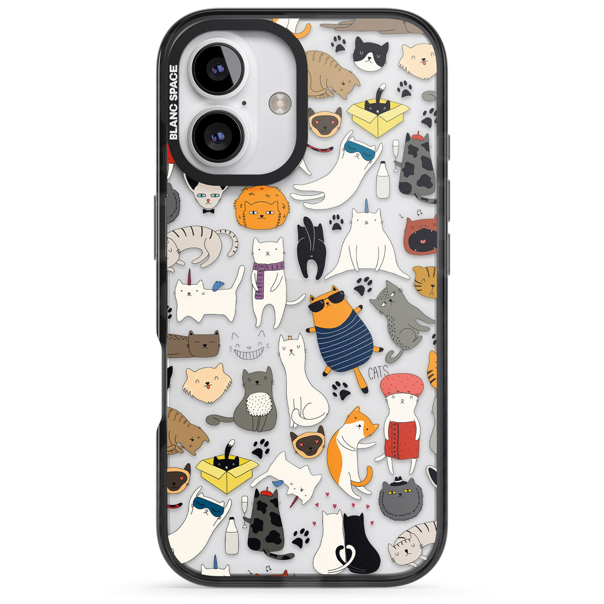 iPhone 16 Pro Max Cartoon Cat Collage Black Impact Phone Case