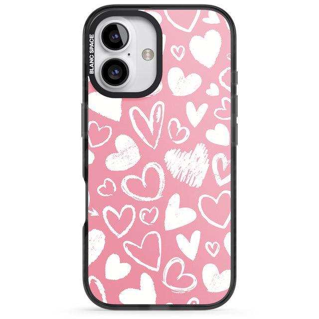 iPhone 16 Pro Max Chalk Hearts Black Impact Phone Case