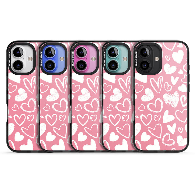 iPhone 16 Pro Max Chalk Hearts Black Impact Phone Case