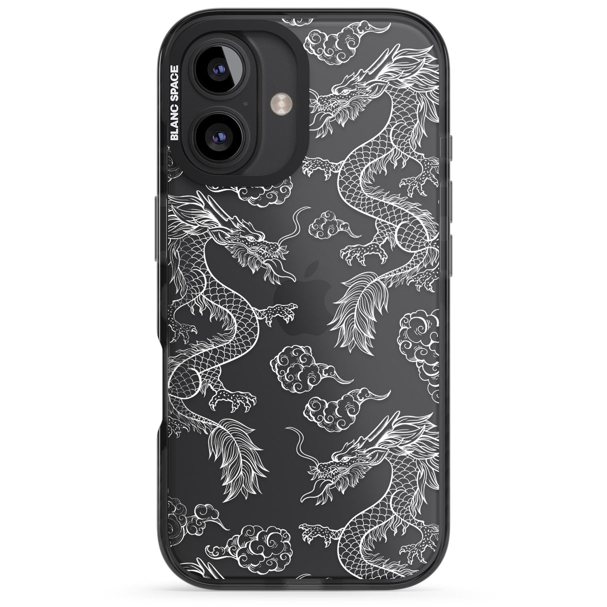 iPhone 16 Pro Max White Dragon Pattern Black Impact Phone Case