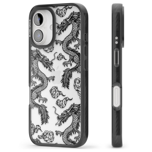 iPhone 16 Pro Max Black Dragon Pattern Black Impact Phone Case