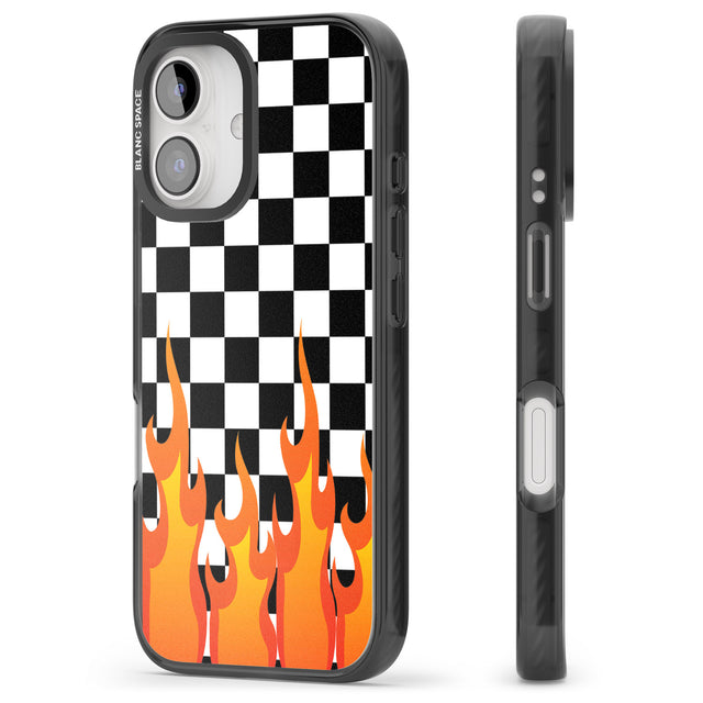 iPhone 16 Pro Max Checkered Fire Black Impact Phone Case