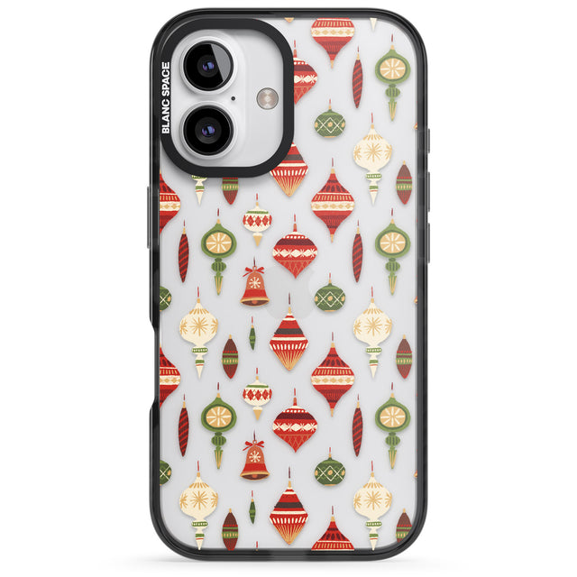 iPhone 16 Pro Max Christmas Baubles Pattern Black Impact Phone Case