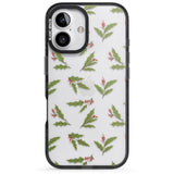 iPhone 16 Pro Max Christmas Holly Pattern Black Impact Phone Case