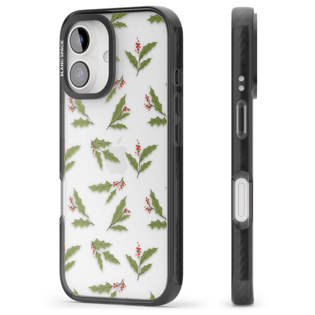 iPhone 16 Pro Max Christmas Holly Pattern Black Impact Phone Case