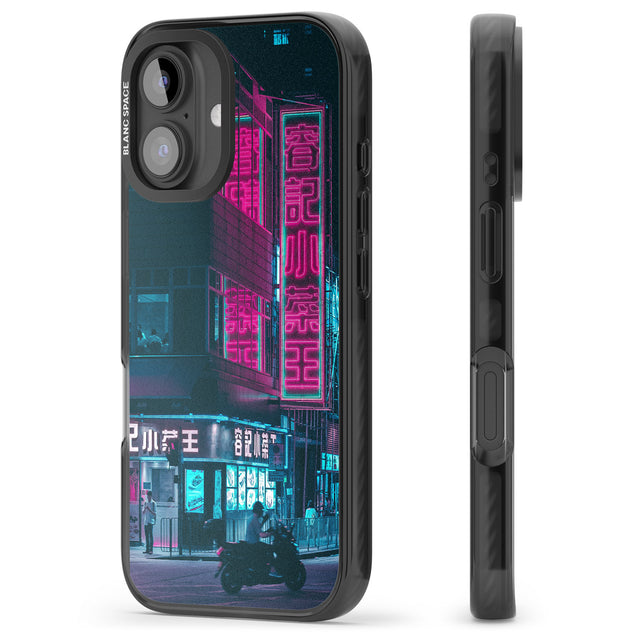 iPhone 16 Pro Max Motorcylist & Signs - Neon Cities Photographs Black Impact Phone Case