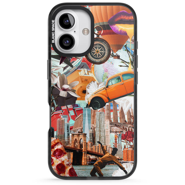 iPhone 16 Pro Max Vintage Collage: New York Mix Black Impact Phone Case