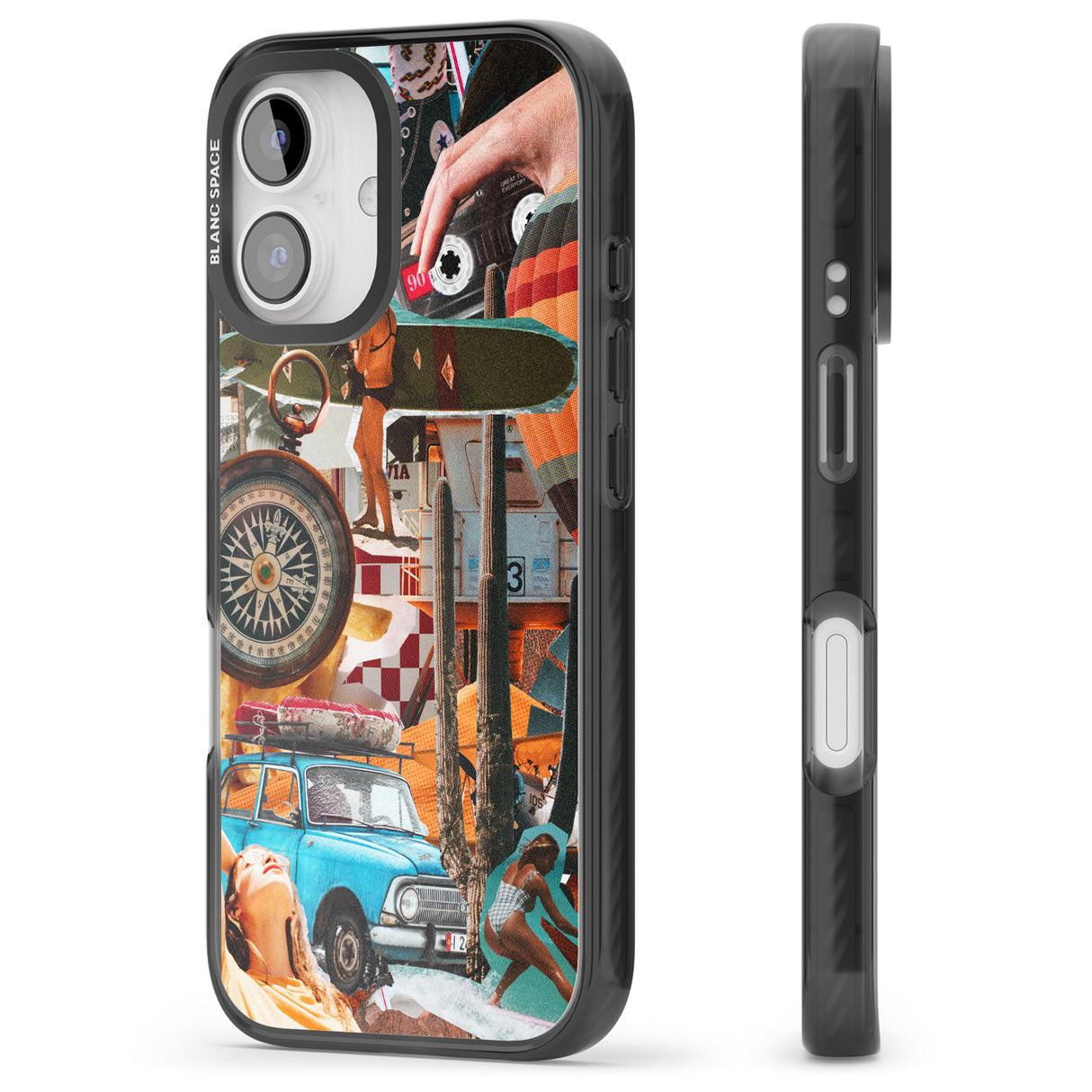 iPhone 16 Pro Max Vintage Collage: Road Trip Black Impact Phone Case