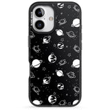 iPhone 16 Pro Max White Planets on Black Black Impact Phone Case