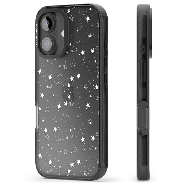 iPhone 16 Pro Max White Stars on Clear Black Impact Phone Case