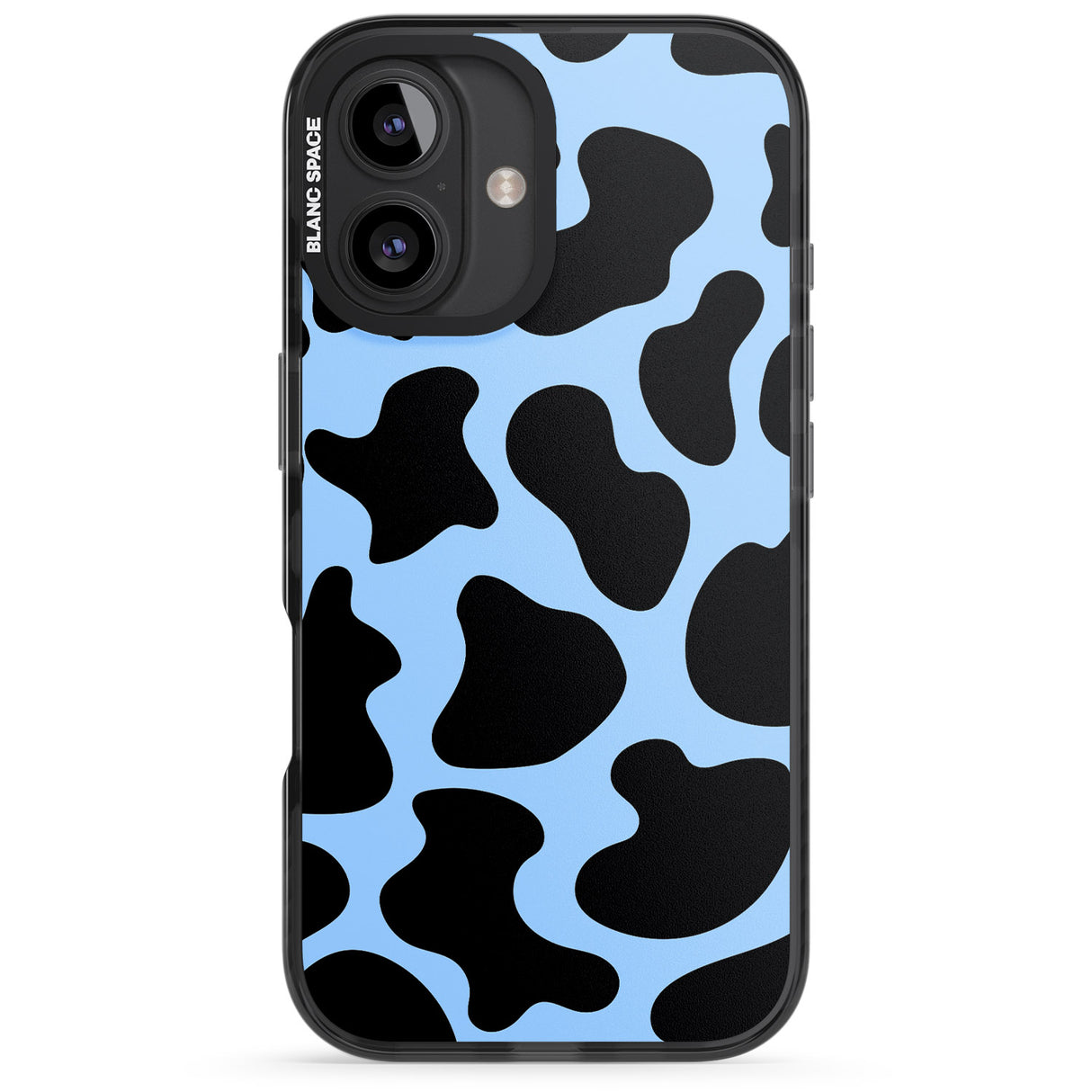 iPhone 16 Pro Max Blue and Black Cow Print Black Impact Phone Case