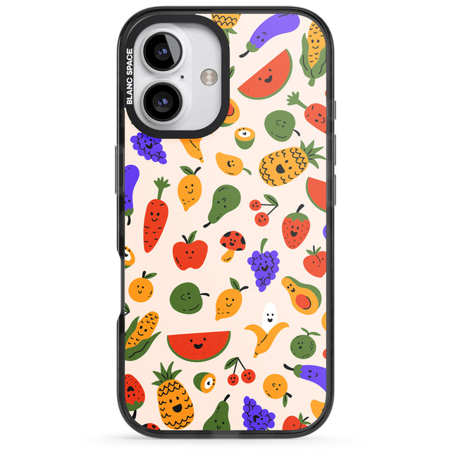 iPhone 16 Pro Max Mixed Kawaii Food Icons - Solid Black Impact Phone Case