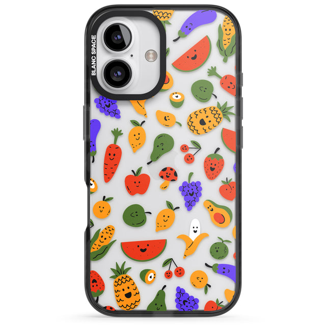 iPhone 16 Pro Max Mixed Kawaii Food Icons - Clear Black Impact Phone Case