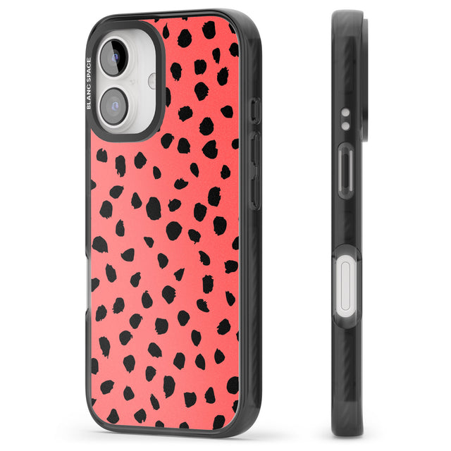 iPhone 16 Pro Max Black on Salmon Pink Dalmatian Polka Dot Spots Black Impact Phone Case