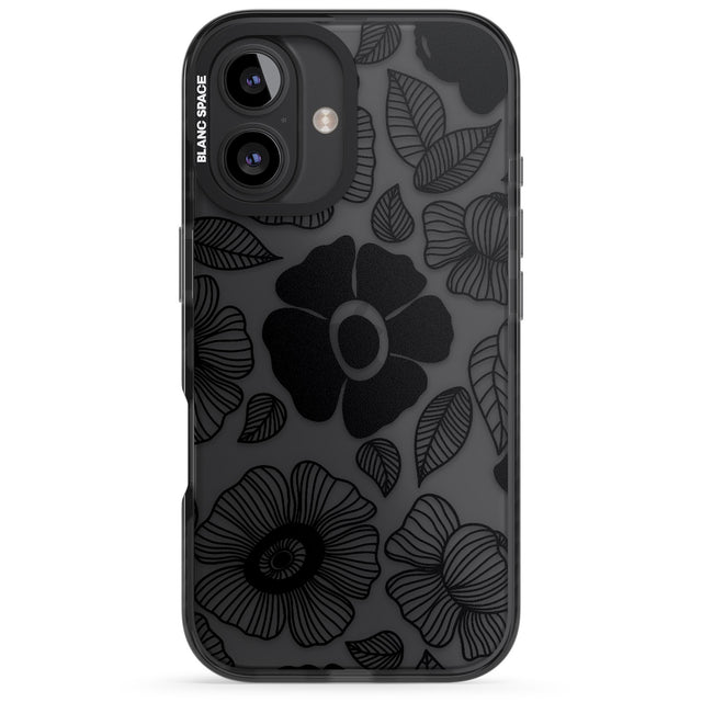 iPhone 16 Pro Max Black Flowers Black Impact Phone Case