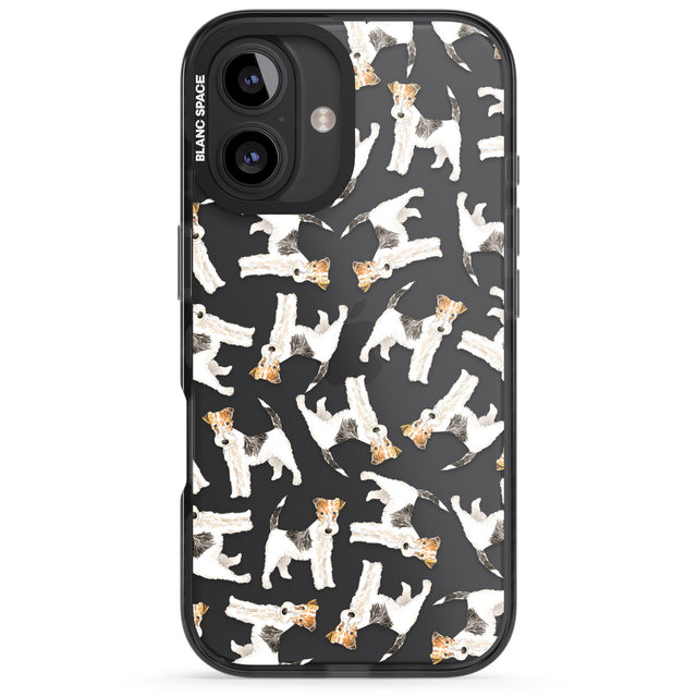 iPhone 16 Pro Max Wire Haired Fox Terrier Watercolour Dog Pattern Black Impact Phone Case