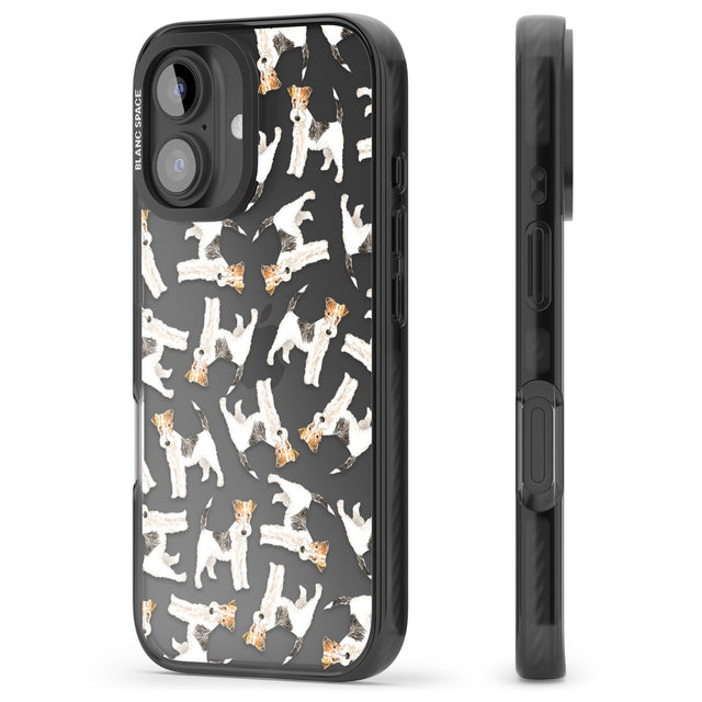 iPhone 16 Pro Max Wire Haired Fox Terrier Watercolour Dog Pattern Black Impact Phone Case