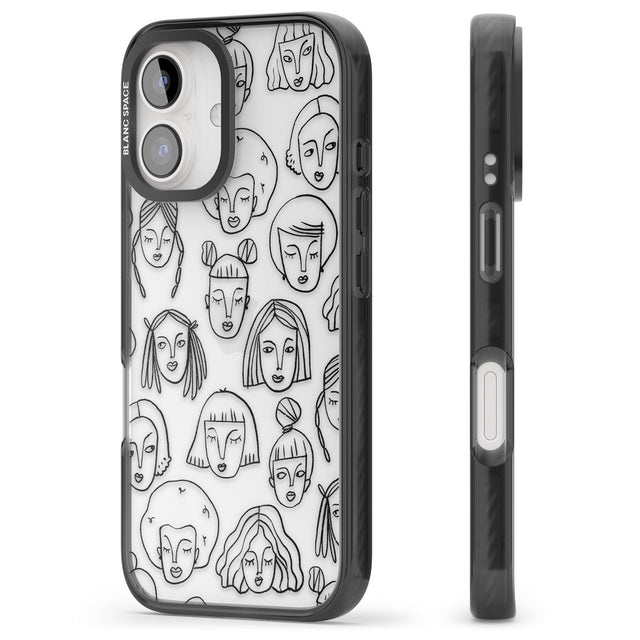 iPhone 16 Pro Max Girl Portrait Doodles Black Impact Phone Case