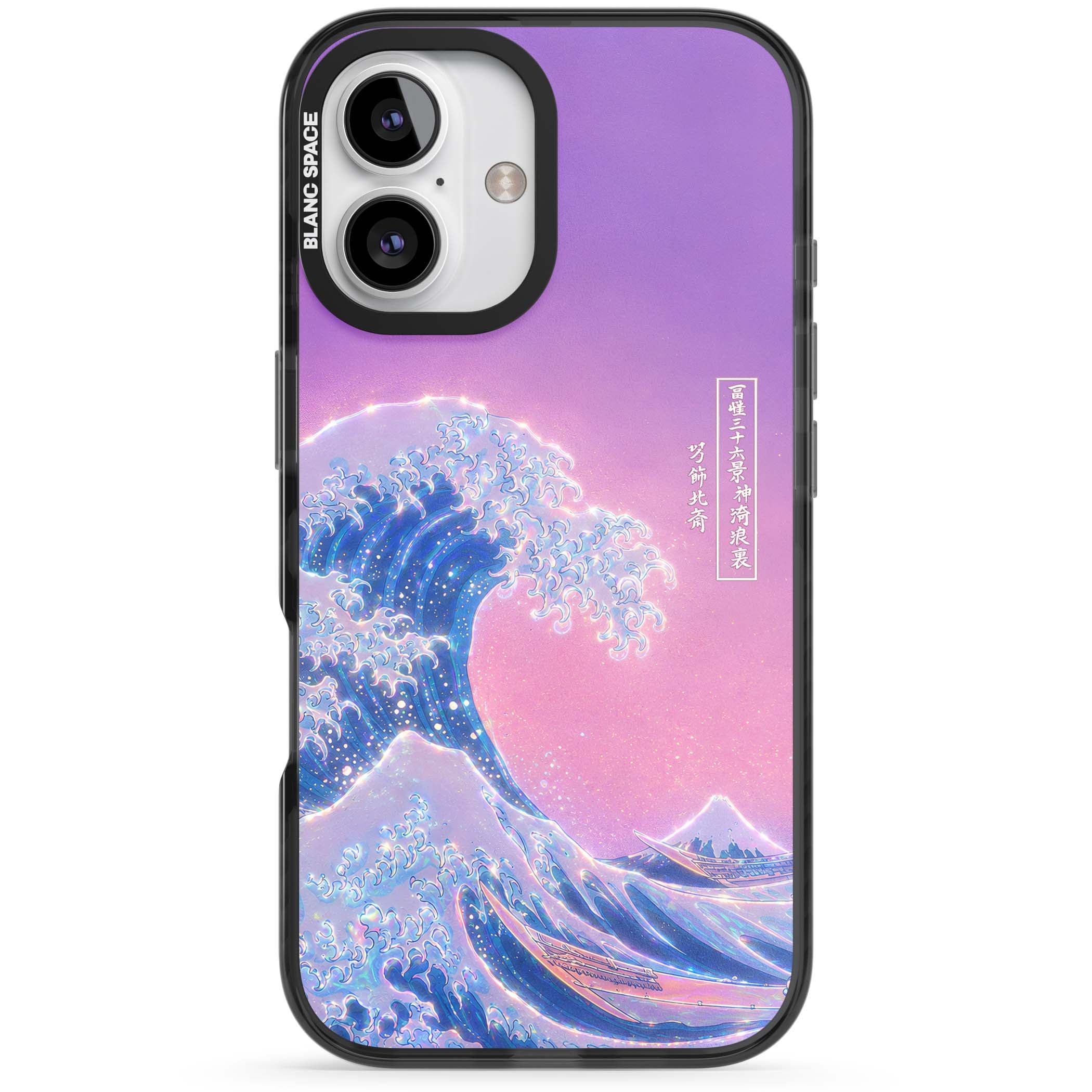 The Great Opal Wave Japanese iPhone case featuring Hokusai's great wave in iridescent pastels with lilac sky and Mou | Black Impact case for iPhone 16, iPhone 16 Plus