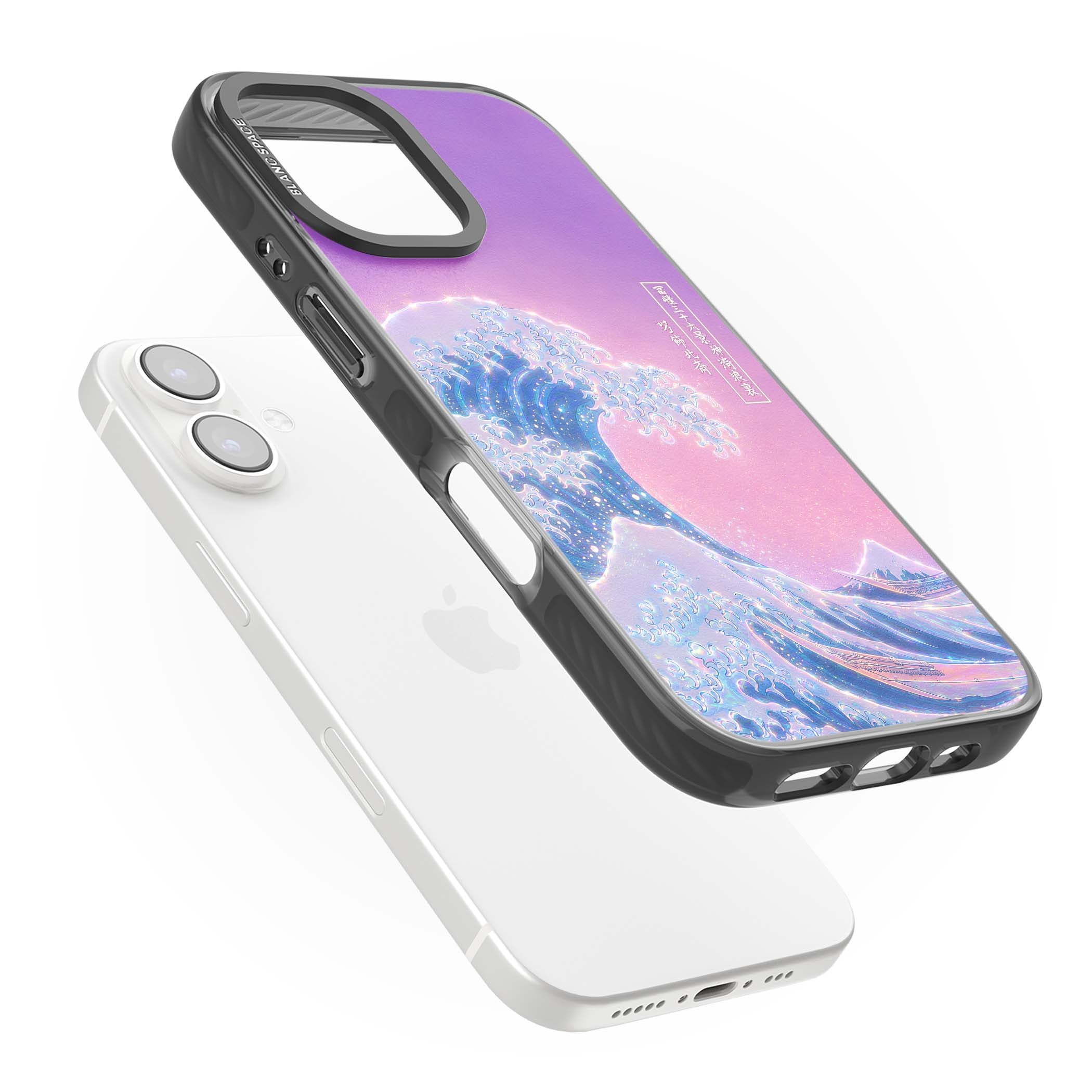 The Great Opal Wave Japanese iPhone case featuring Hokusai's great wave in iridescent pastels with lilac sky and Mou | Black Impact case for iPhone 16, iPhone 16 Plus