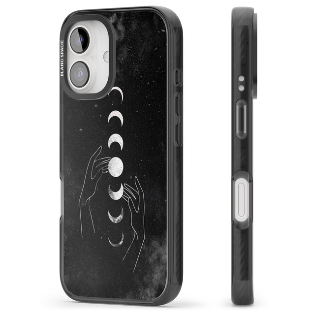 iPhone 16 Pro Max Moon Phases and Hands Black Impact Phone Case