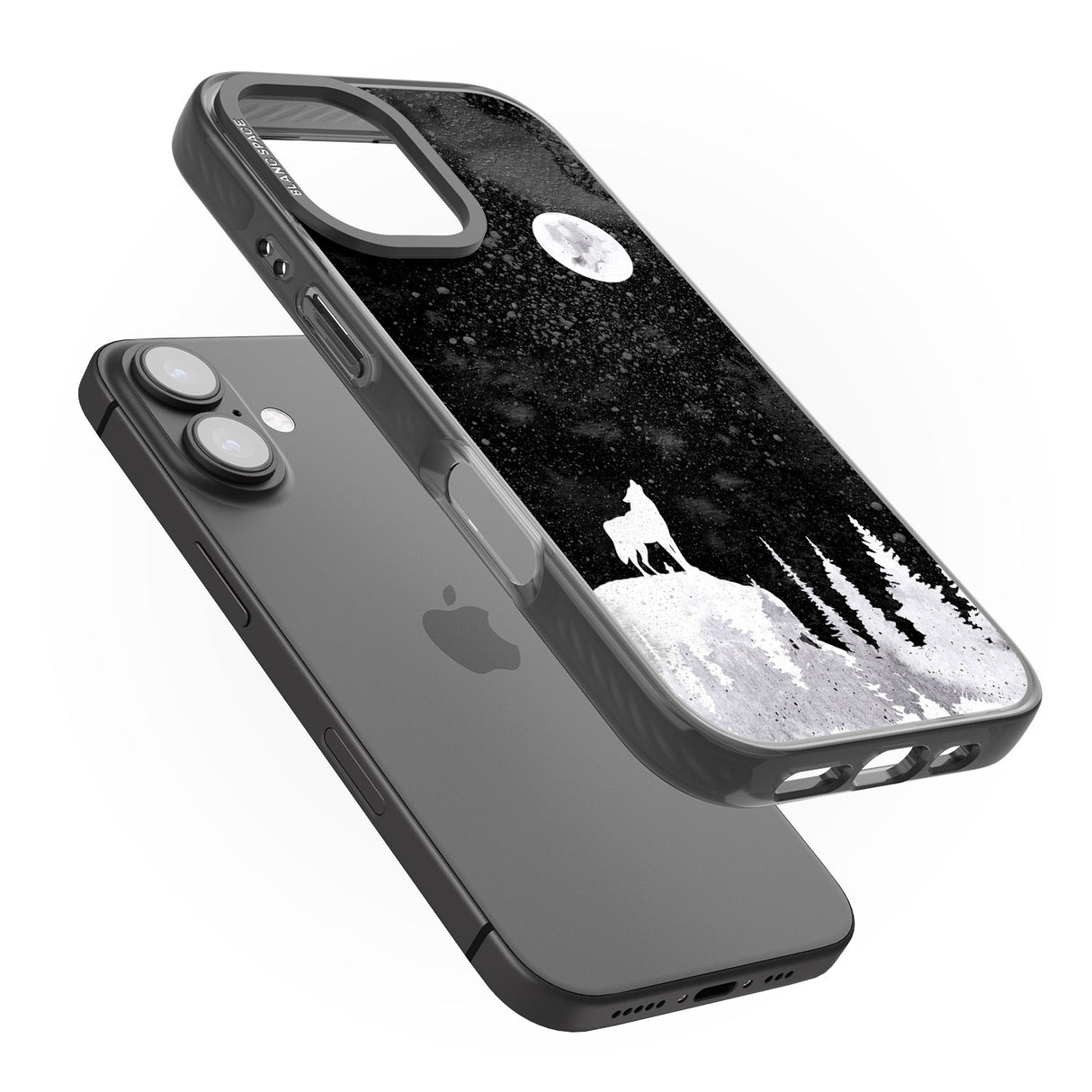 iPhone 16 Pro Max Moon Phases: Wolf & Full Moon Black Impact Phone Case