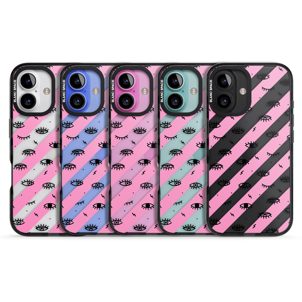 iPhone 16 Pro Max Pink Stripe Eyes Black Impact Phone Case