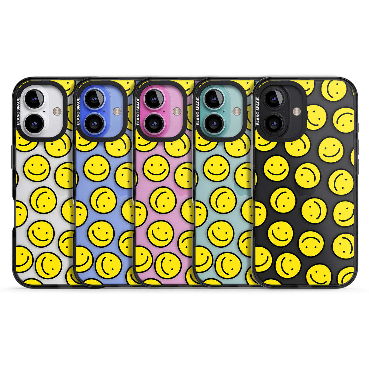 iPhone 16 Pro Max Happy Face Clear Pattern Black Impact Phone Case