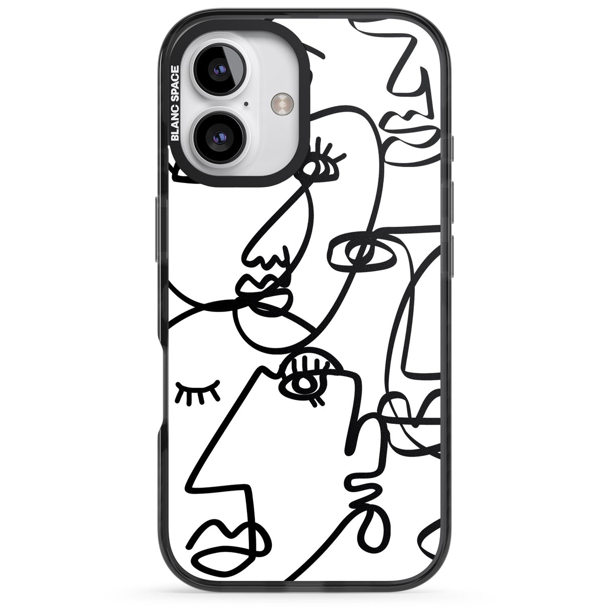 iPhone 16 Pro Max Abstract Continuous Line Faces Black on White Black Impact Phone Case