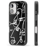 iPhone 16 Pro Max Abstract Continuous Line Faces White on Black Black Impact Phone Case